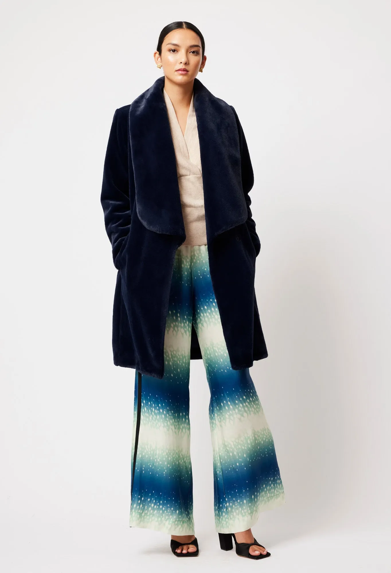 Serena Faux Fur Coat in Navy