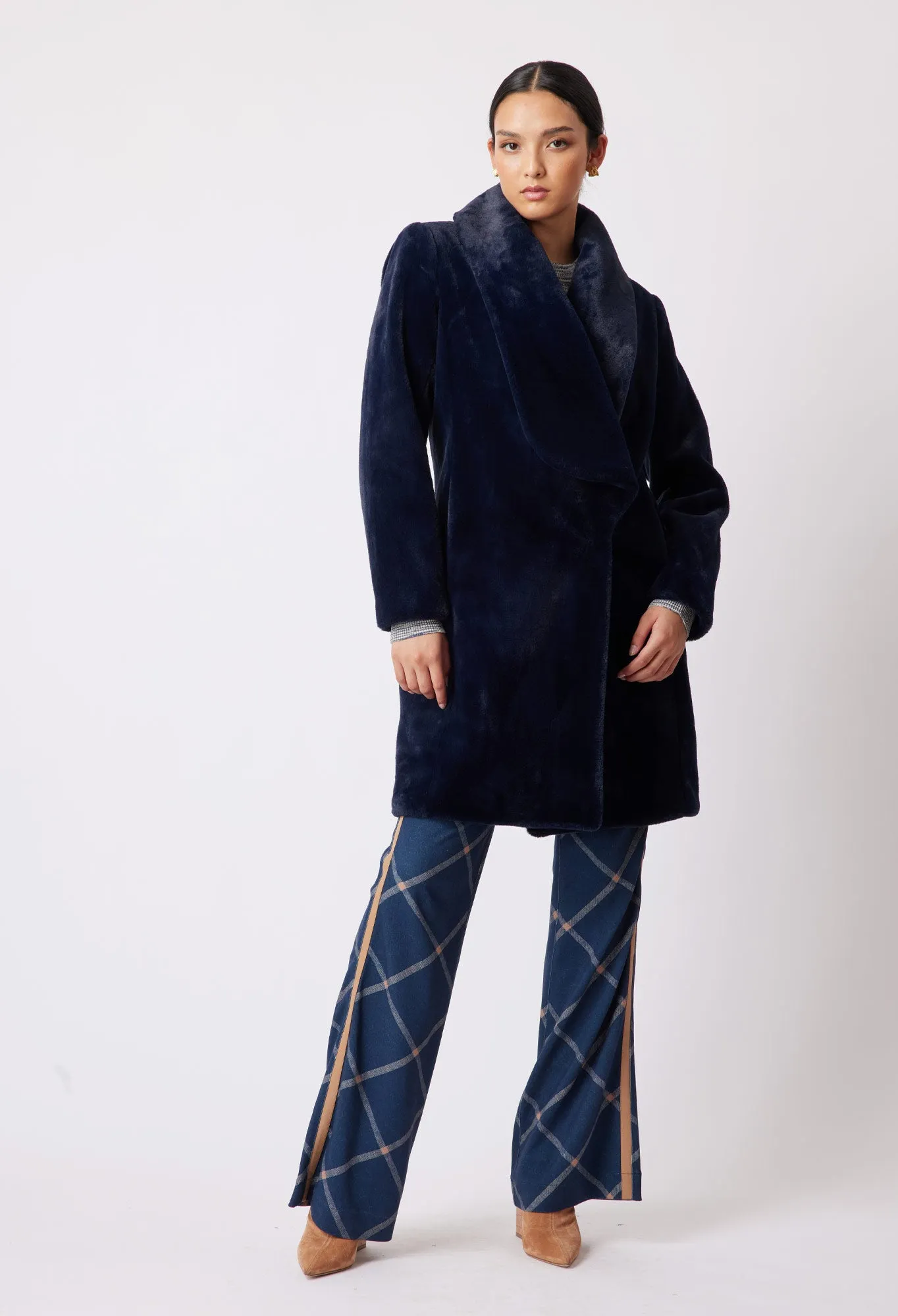 Serena Faux Fur Coat in Navy