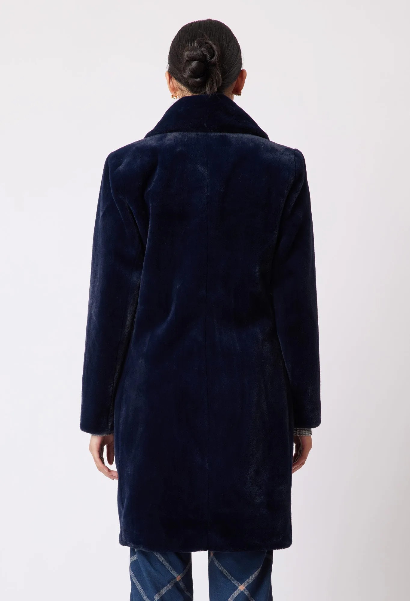 Serena Faux Fur Coat in Navy