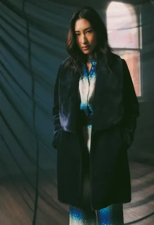 Serena Faux Fur Coat in Navy