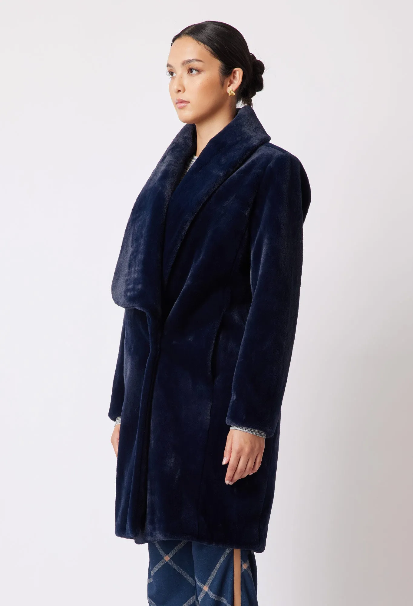 Serena Faux Fur Coat in Navy