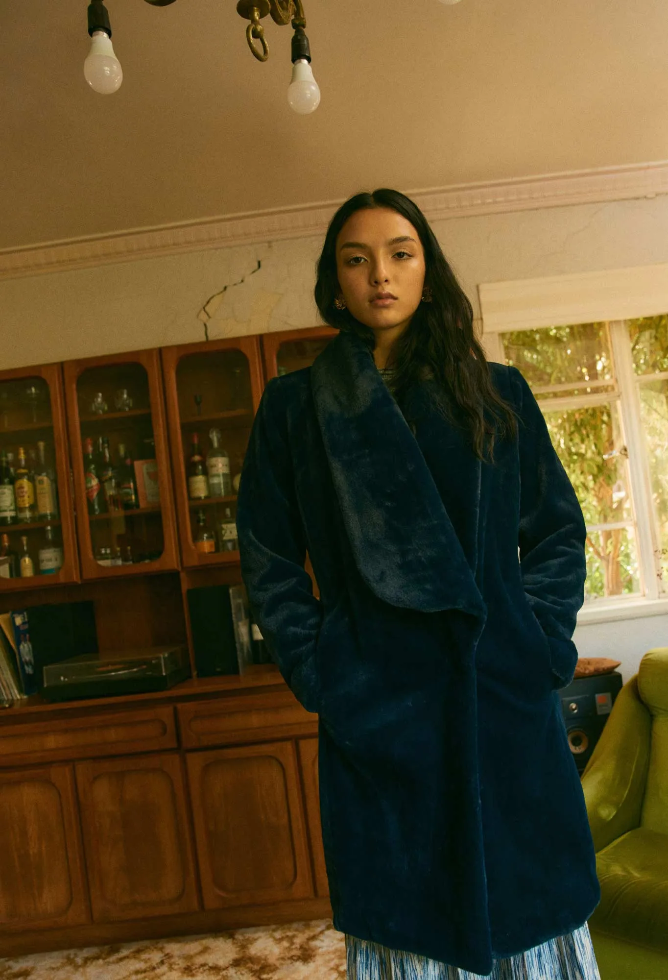Serena Faux Fur Coat in Navy