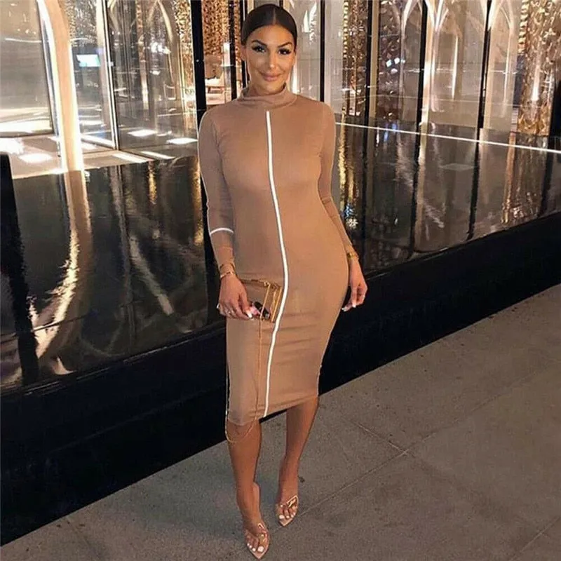 Sexy High neck long body-con dress