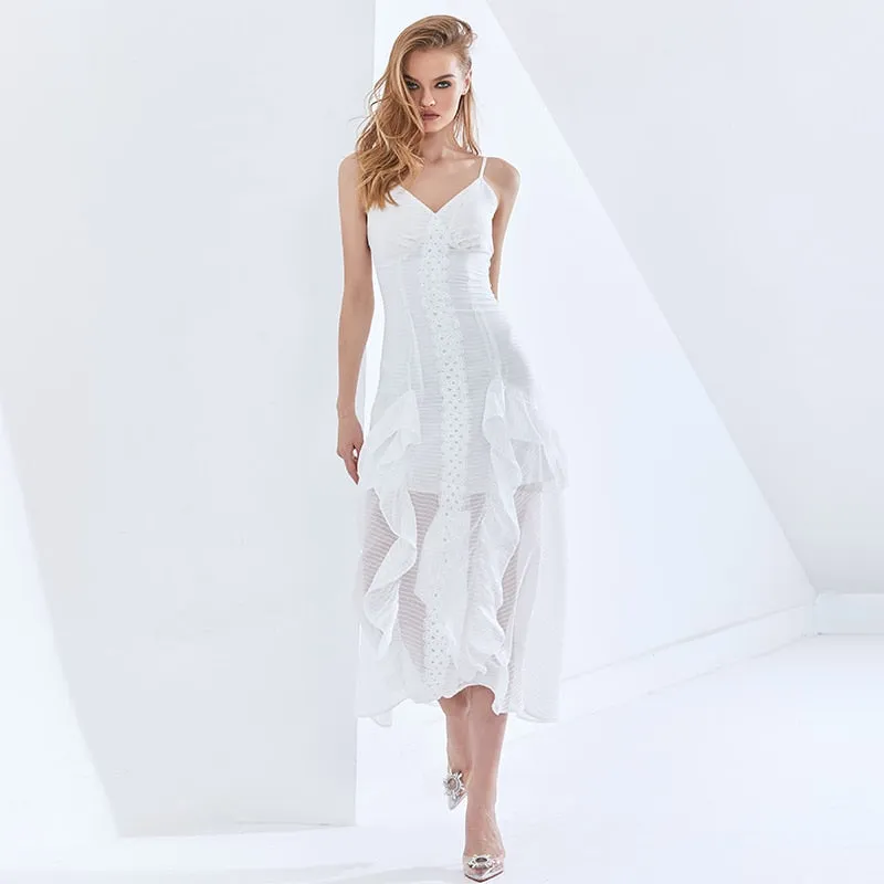 Sexy Mesh Ruffle Slip Party Dresses
