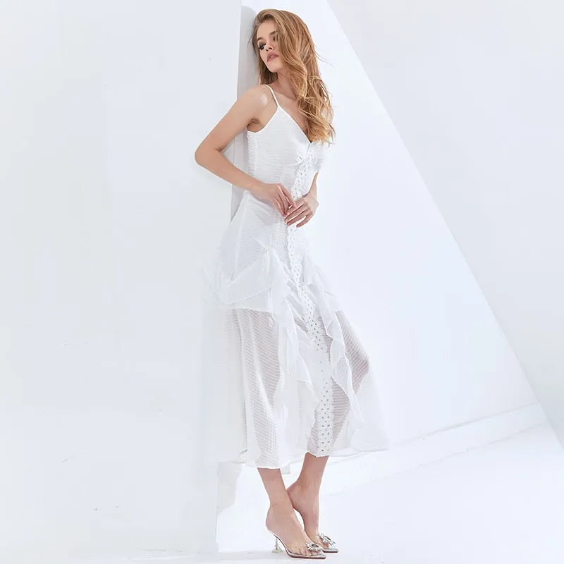 Sexy Mesh Ruffle Slip Party Dresses