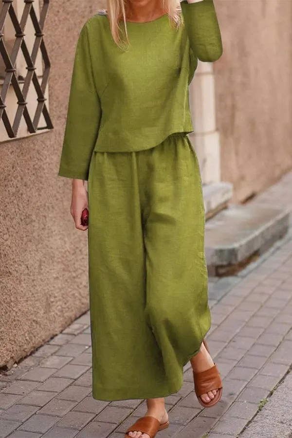Short Sleeve Solid Color Cotton Pant Suits