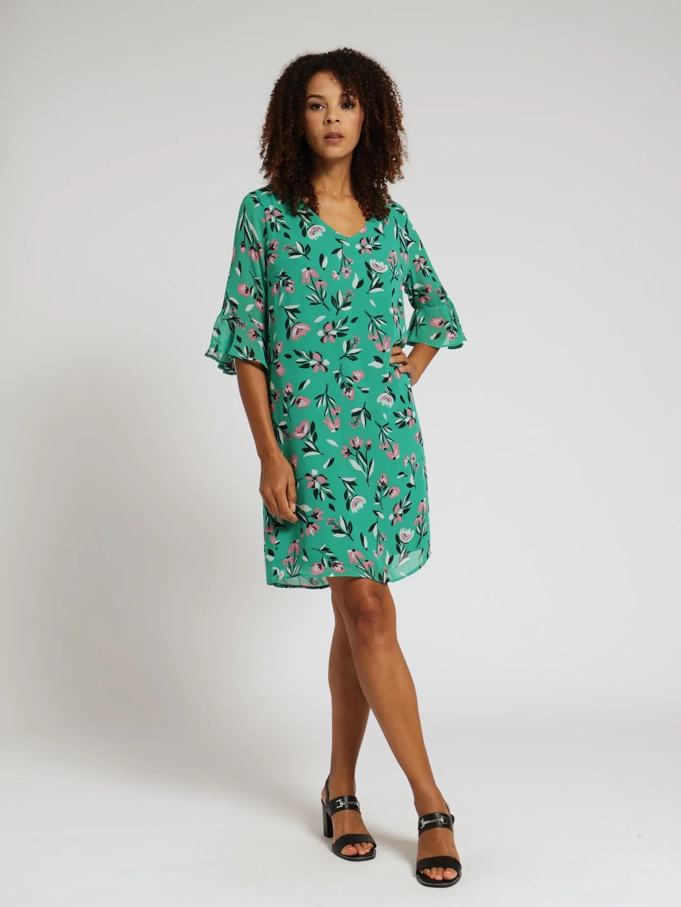 Single Layer Sleeve Shift Dress - Green