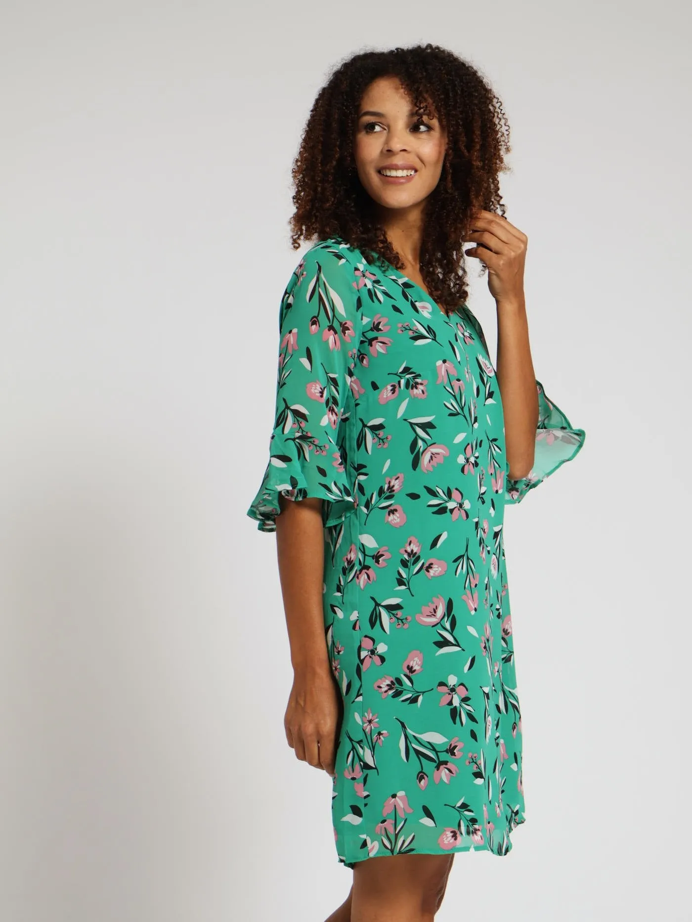 Single Layer Sleeve Shift Dress - Green