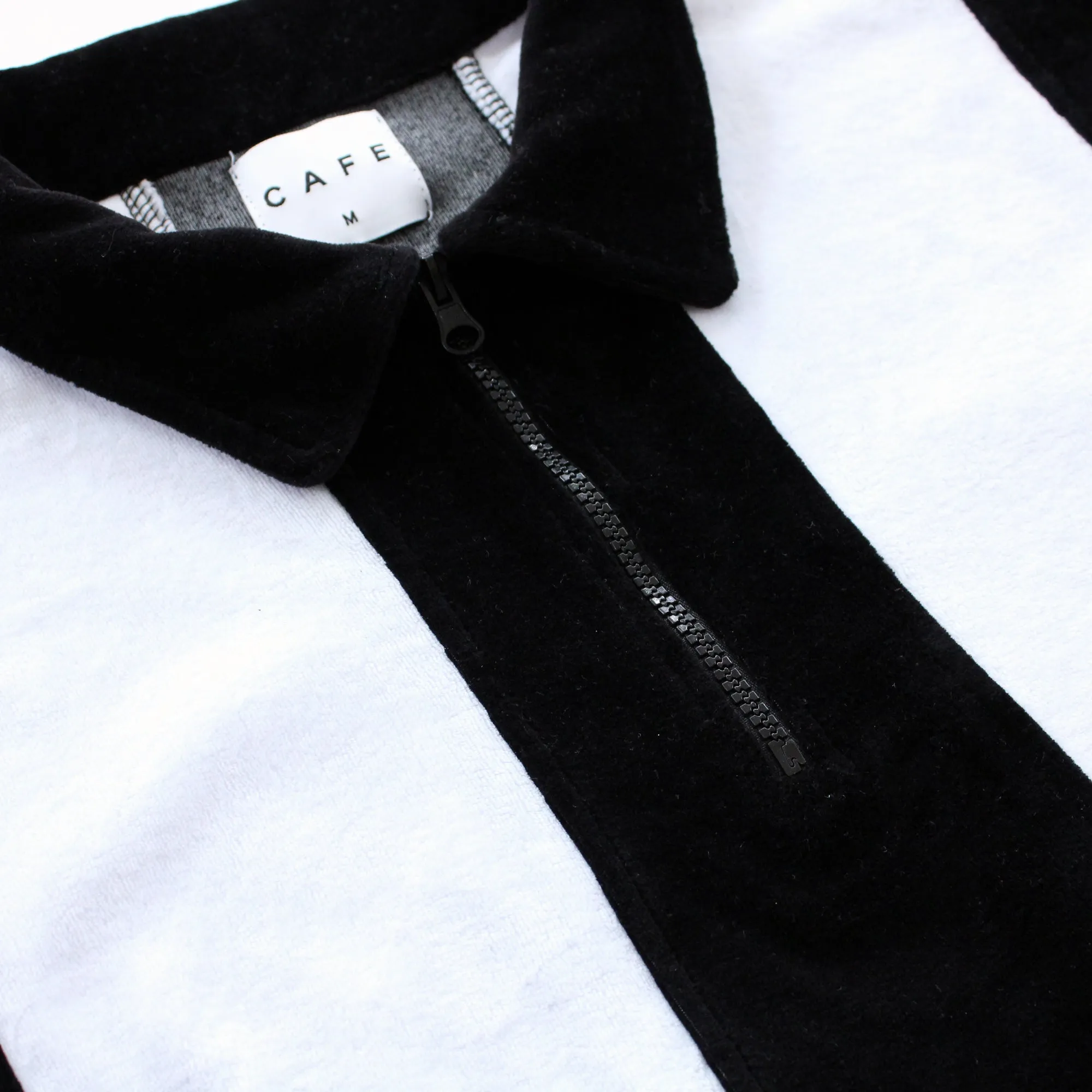 Skateboard Cafe Stripe 1/4 Zip Velour Polo Shirt