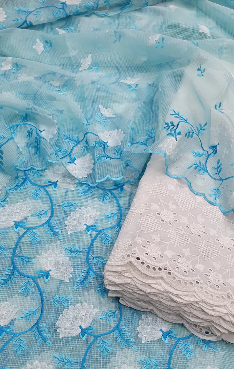 Sky Blue Kota Doriya Embroidery Work Suit