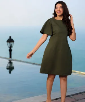 Sleeve Flared Shift Mini Linen Dress
