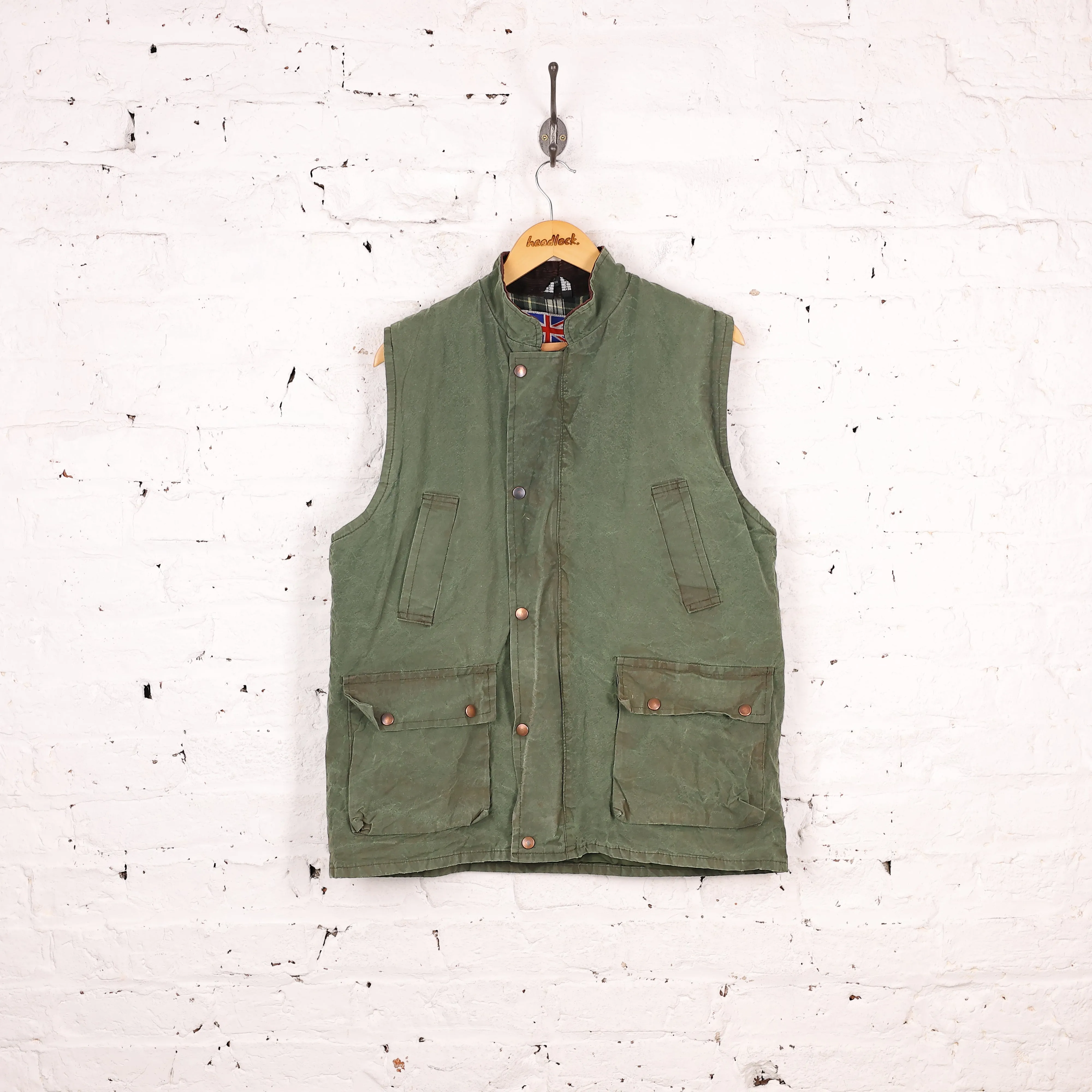 Sleeveless Wax Jacket Gilet - Green - L