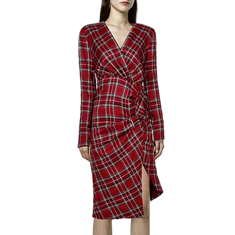 Slim Draped Irregular Hemline Slit Knee Length Dress