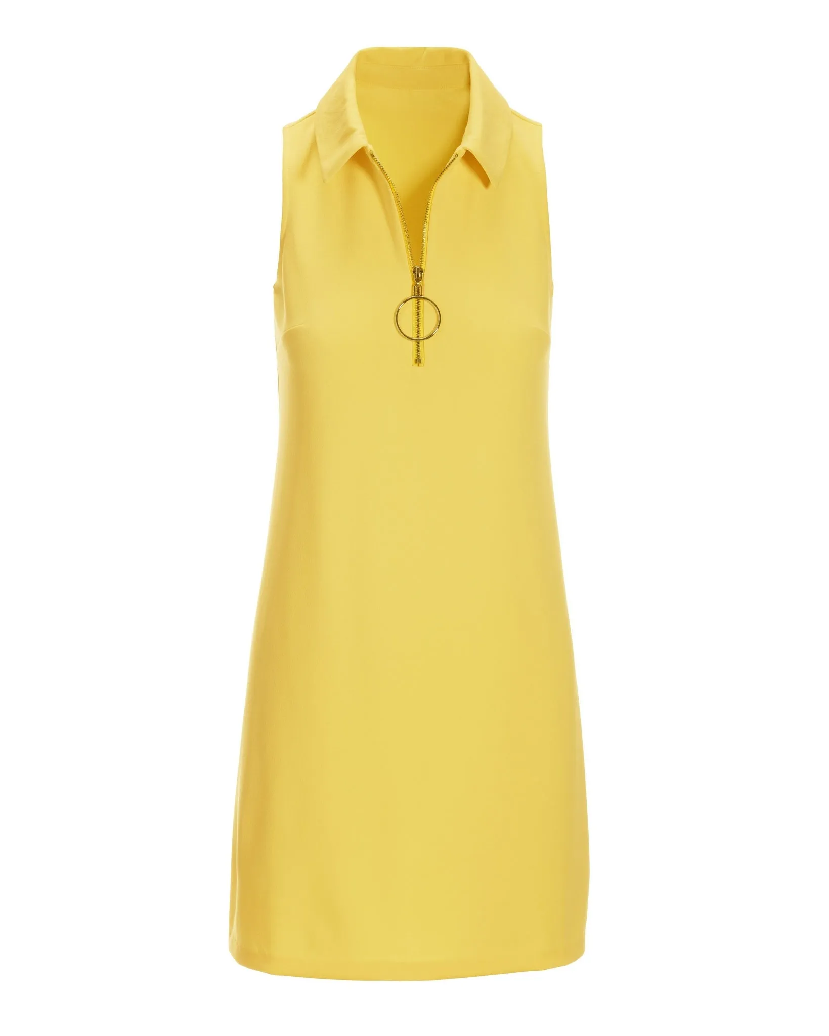 Solid Zippered Front Sleeveless Collared Dress Snapdragon