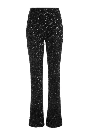 Sparkle Season Sequin High Rise Elastic Waist Stretch Flare Party Pants