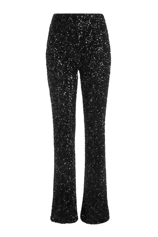 Sparkle Season Sequin High Rise Elastic Waist Stretch Flare Party Pants