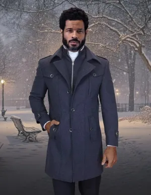 Statement Men's 3/4 Length 100% Wool Top Coat – Stylish Zipper