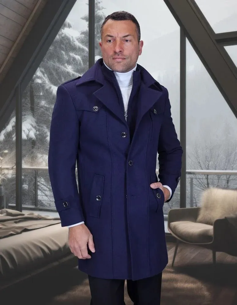 Statement Men's 3/4 Length 100% Wool Top Coat – Stylish Zipper