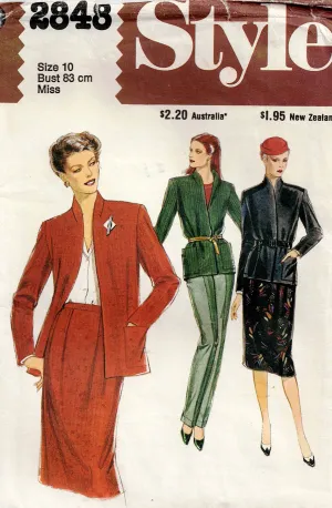 Style 2848 Womens Funnel Neck Jacket Skirt & Pants 1970s Vintage Sewing Pattern Size 10 UNCUT Factory Folded
