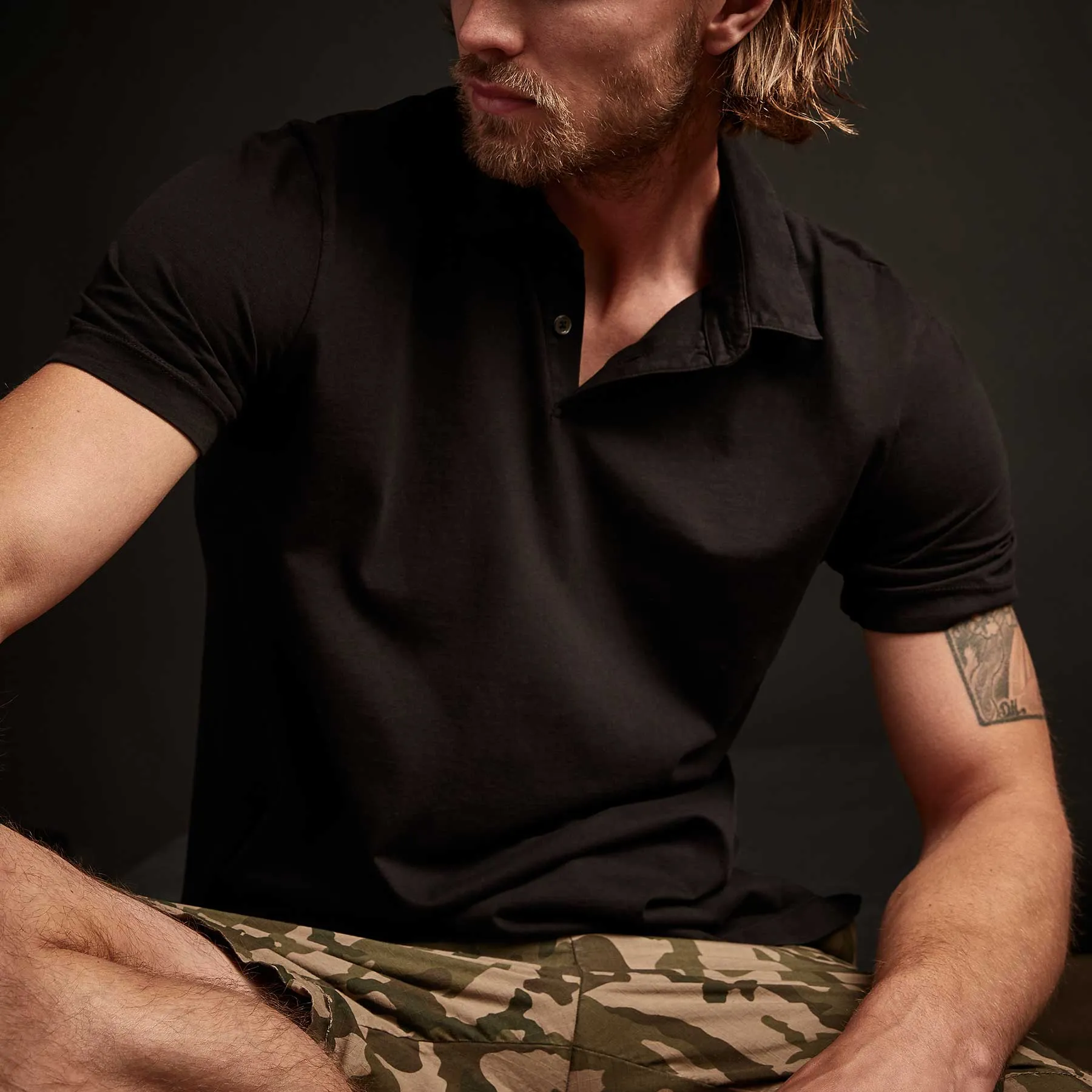 Sueded Jersey Polo - Black