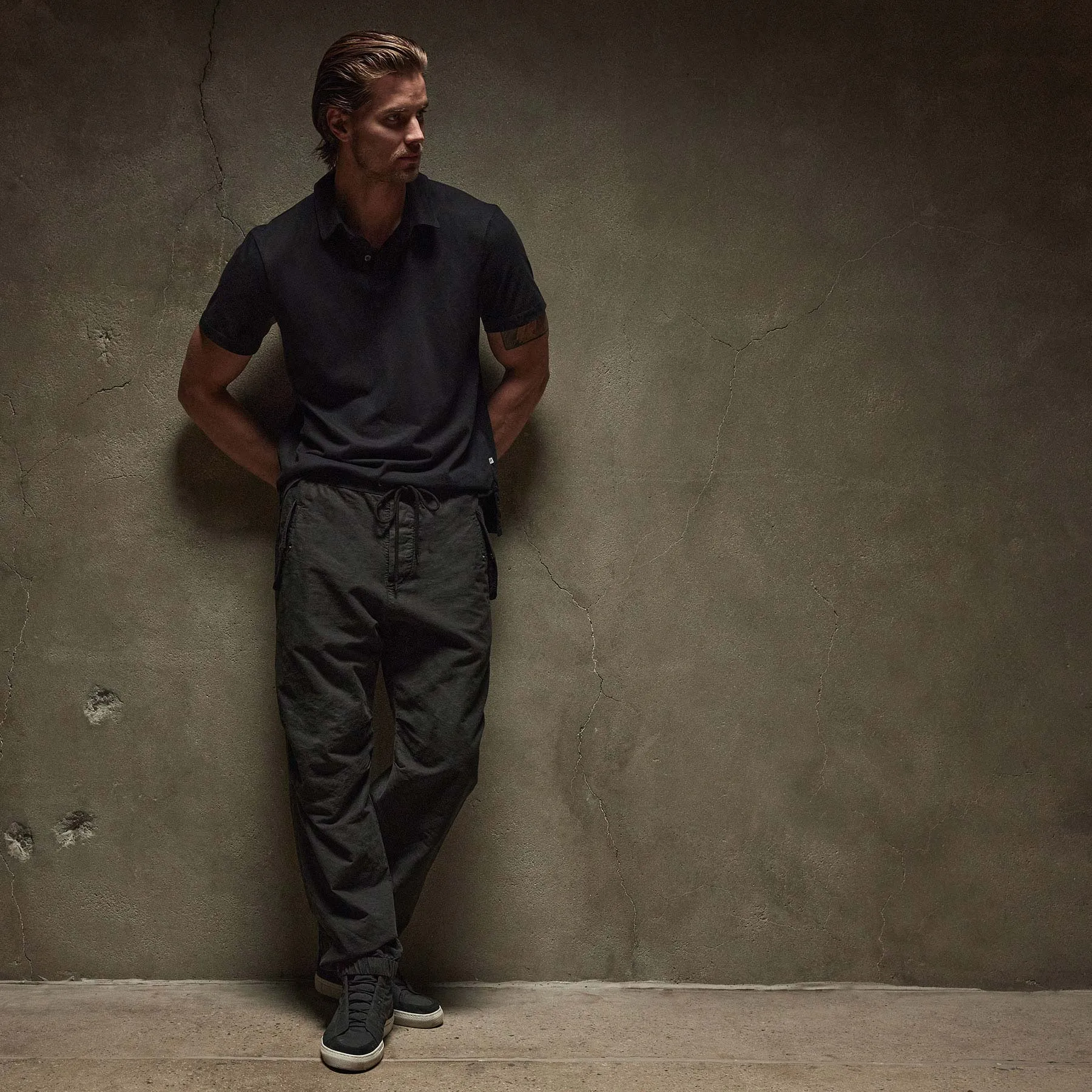 Sueded Jersey Polo - Black