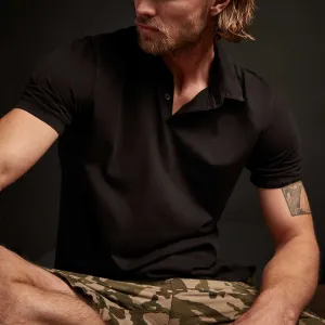 Sueded Jersey Polo - Black