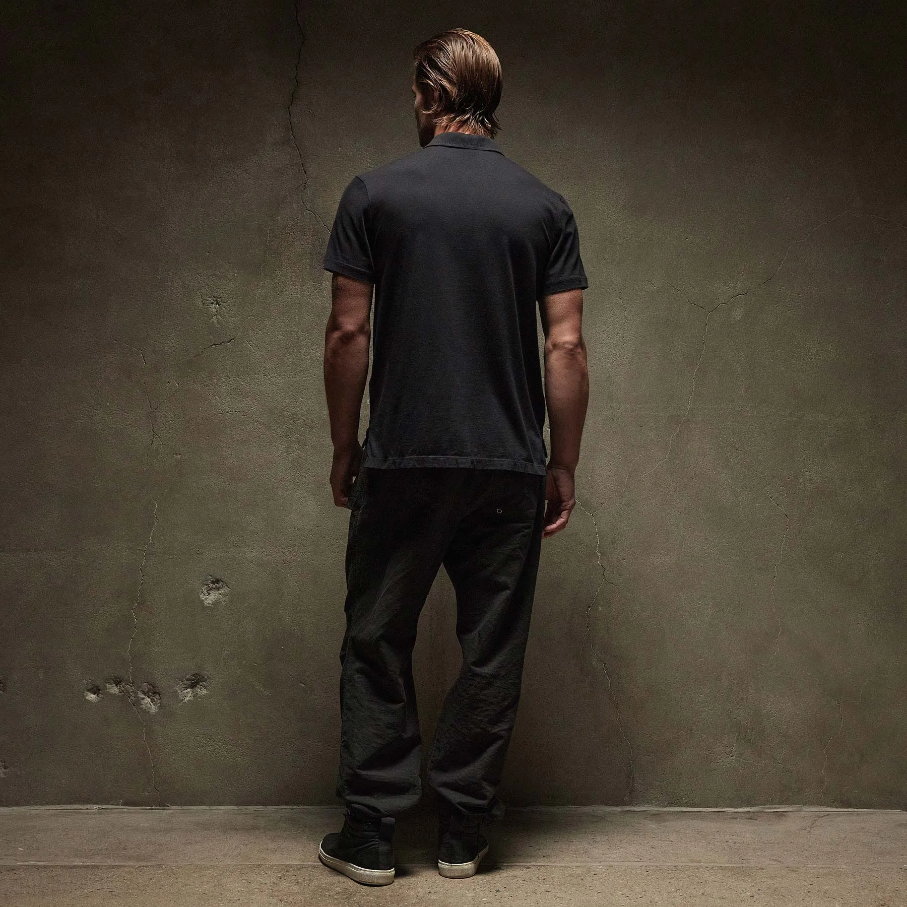 Sueded Jersey Polo - Black