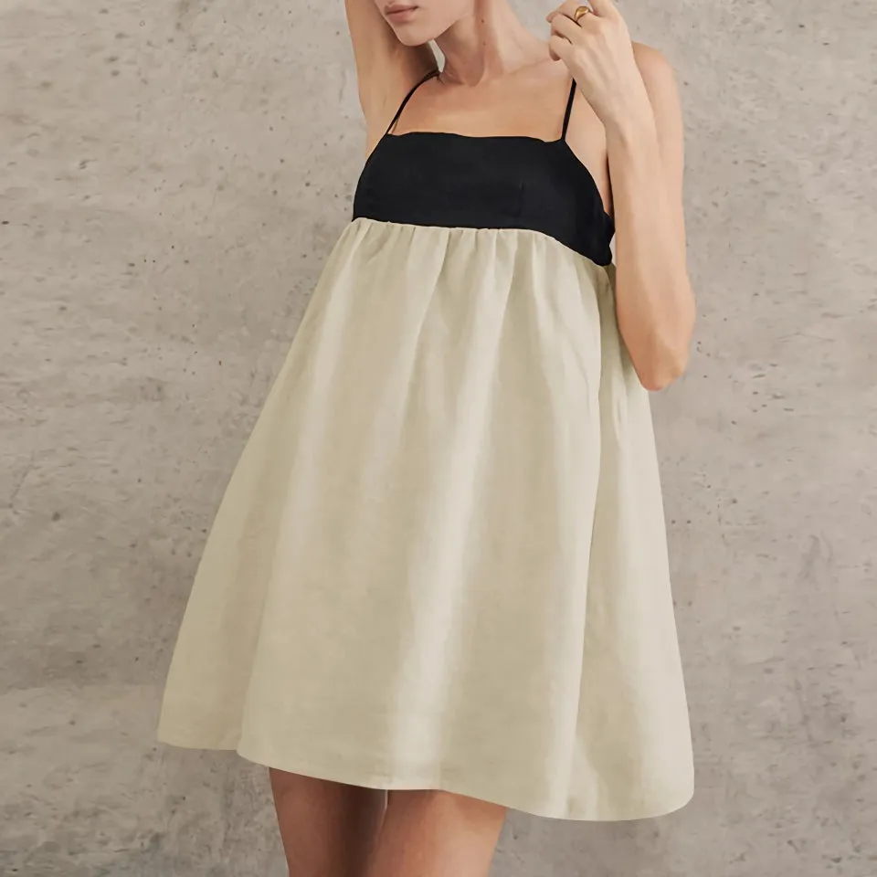 Summer Breeze Linen Mini Dress - Casual Spaghetti Strap A-Line