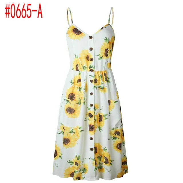Summer Women Dress Vintage Sexy Bohemian Floral Tunic Beach Dress
