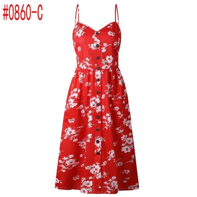 Summer Women Dress Vintage Sexy Bohemian Floral Tunic Beach Dress