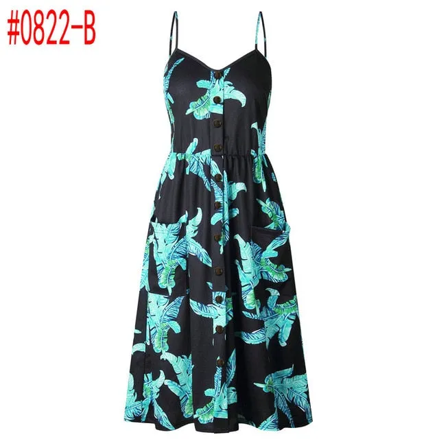 Summer Women Dress Vintage Sexy Bohemian Floral Tunic Beach Dress