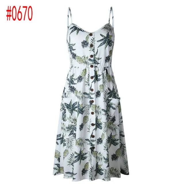 Summer Women Dress Vintage Sexy Bohemian Floral Tunic Beach Dress