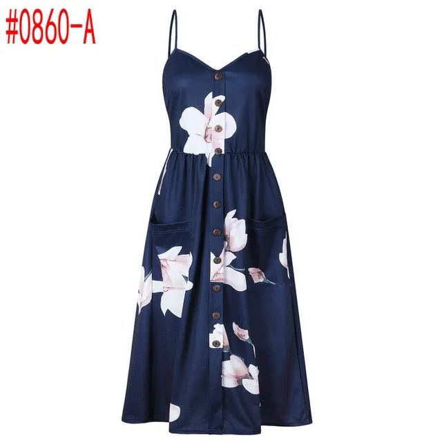 Summer Women Dress Vintage Sexy Bohemian Floral Tunic Beach Dress