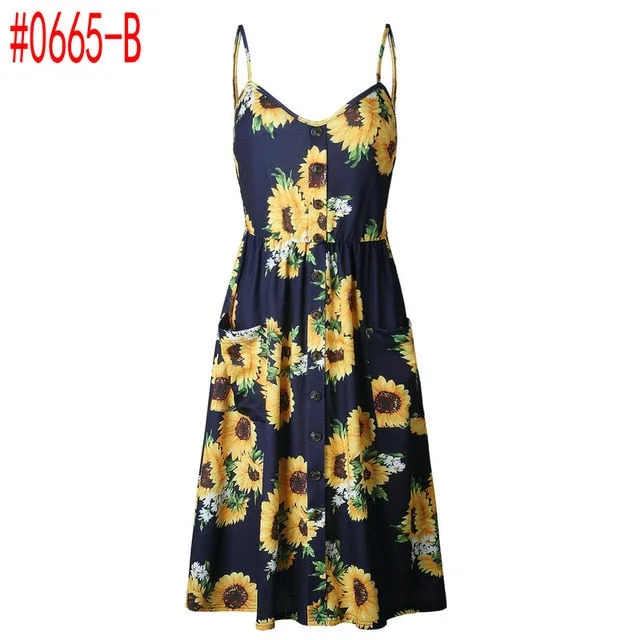Summer Women Dress Vintage Sexy Bohemian Floral Tunic Beach Dress