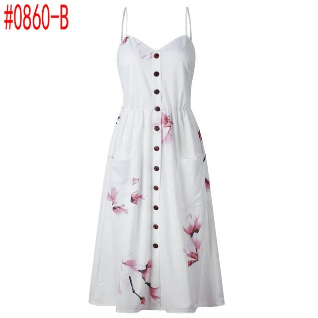 Summer Women Dress Vintage Sexy Bohemian Floral Tunic Beach Dress