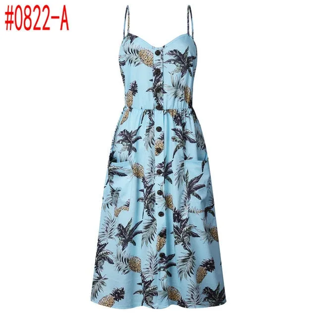 Summer Women Dress Vintage Sexy Bohemian Floral Tunic Beach Dress