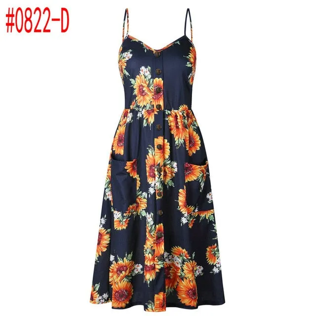 Summer Women Dress Vintage Sexy Bohemian Floral Tunic Beach Dress