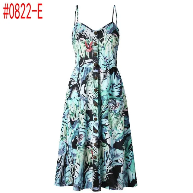 Summer Women Dress Vintage Sexy Bohemian Floral Tunic Beach Dress