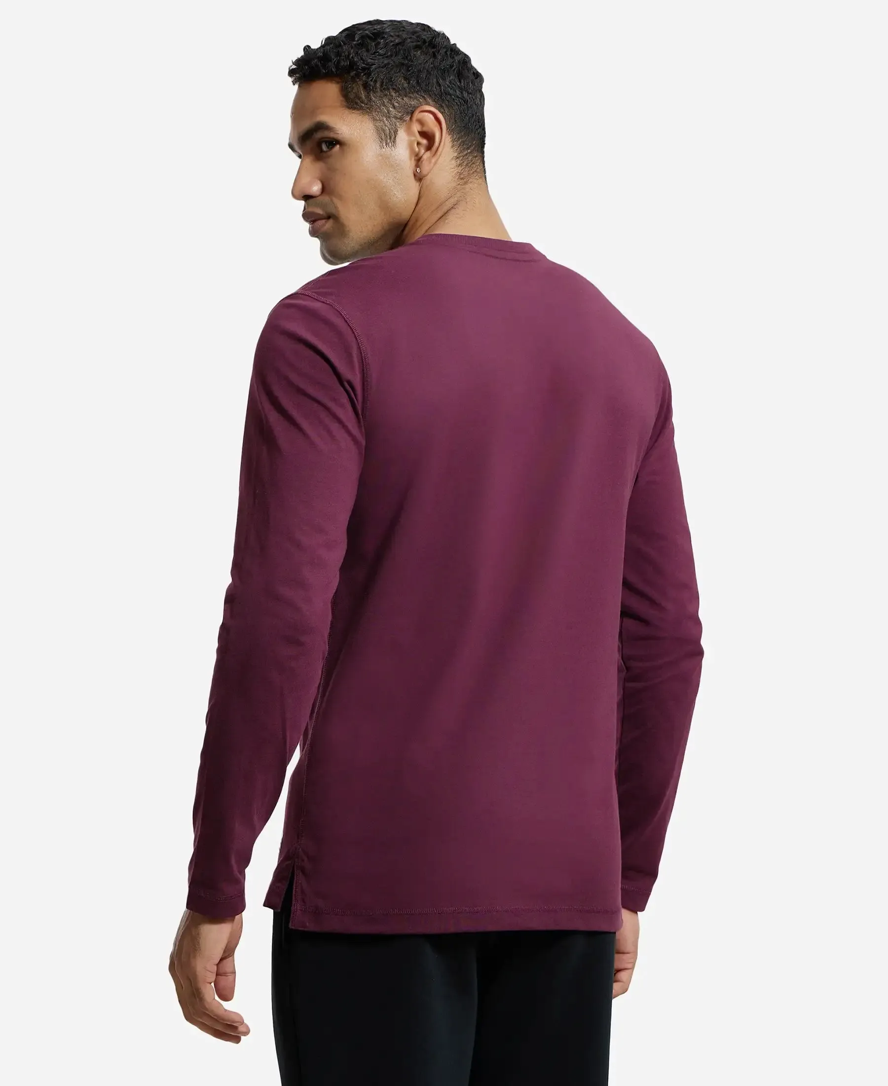 Super Combed Cotton Rich Solid Full Sleeve Henley T-Shirt - Wine Tasting