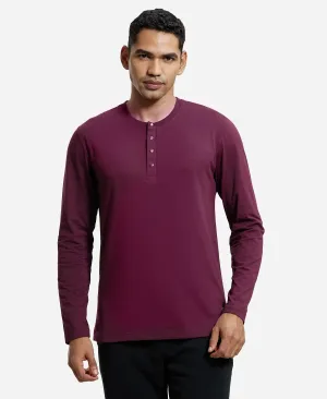 Super Combed Cotton Rich Solid Full Sleeve Henley T-Shirt - Wine Tasting