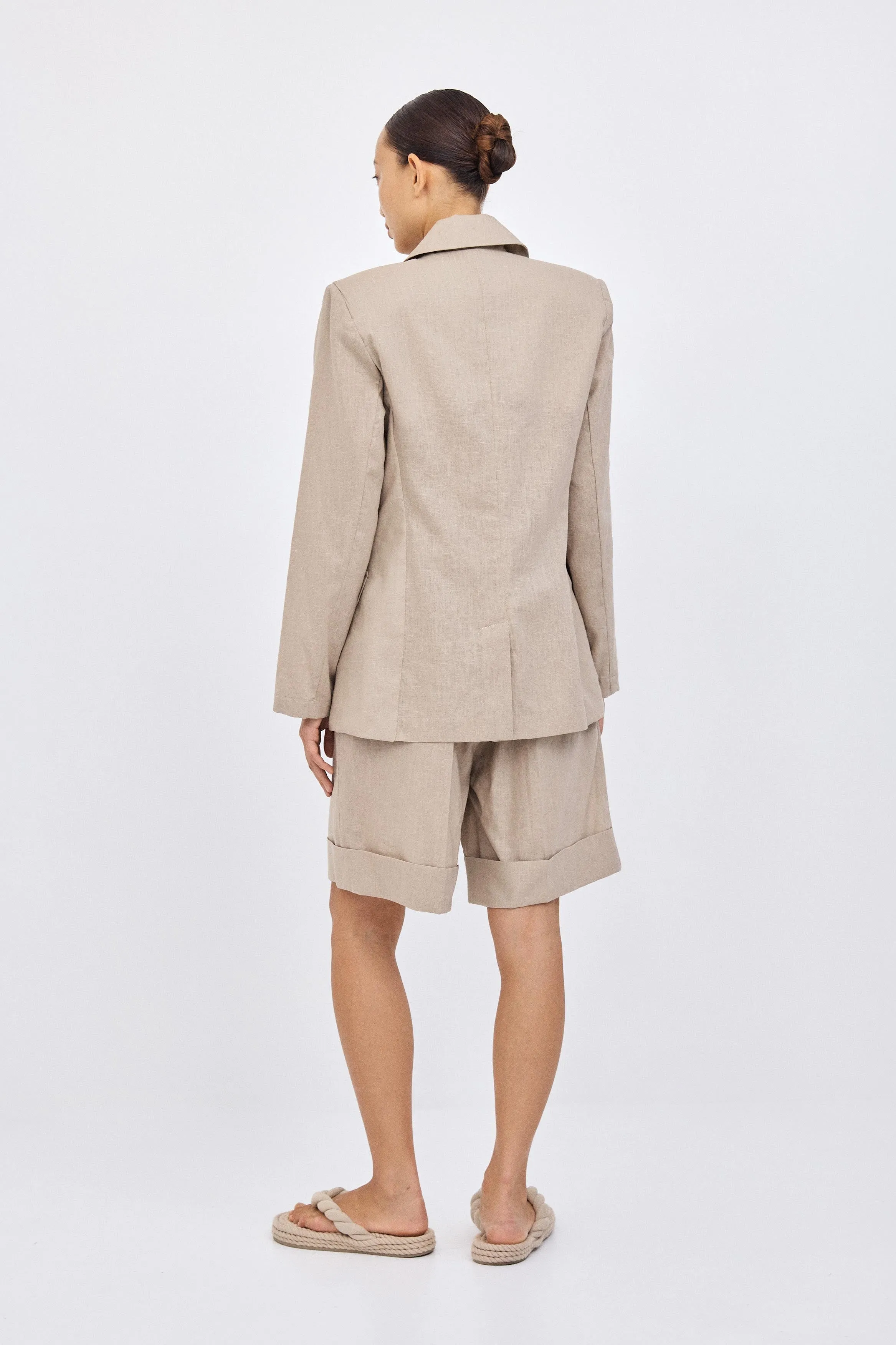 Tailored Linen Barmuda - Cream