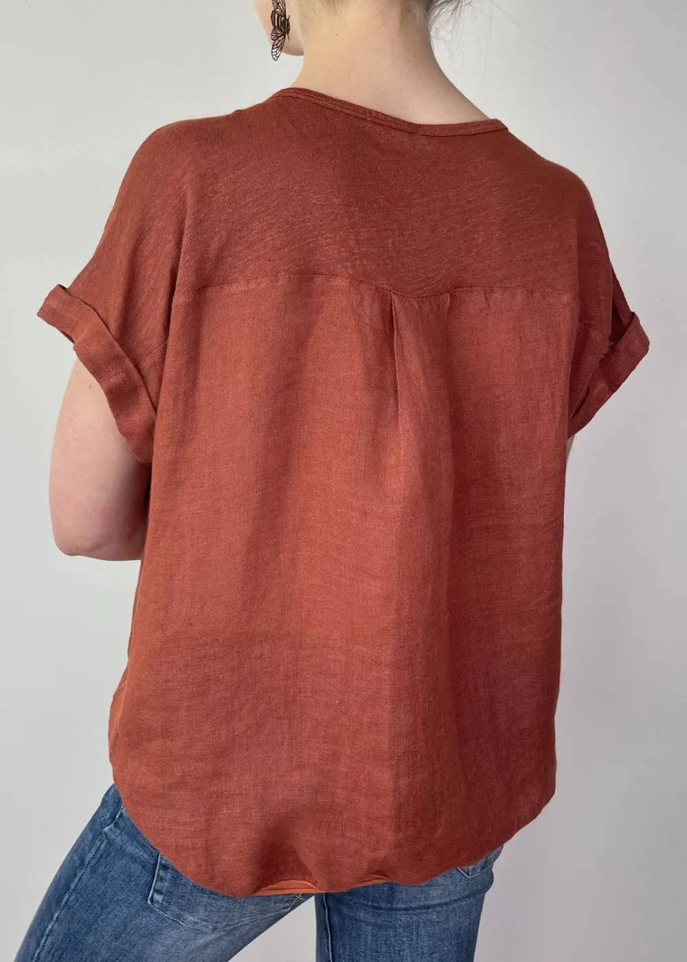 TALIA BENSON Italian Linen T-Shirt With Band One Size - Brique