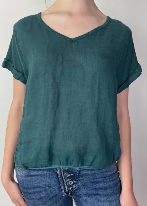 TALIA BENSON  Italian Linen T-Shirt With Band One Size - Teal