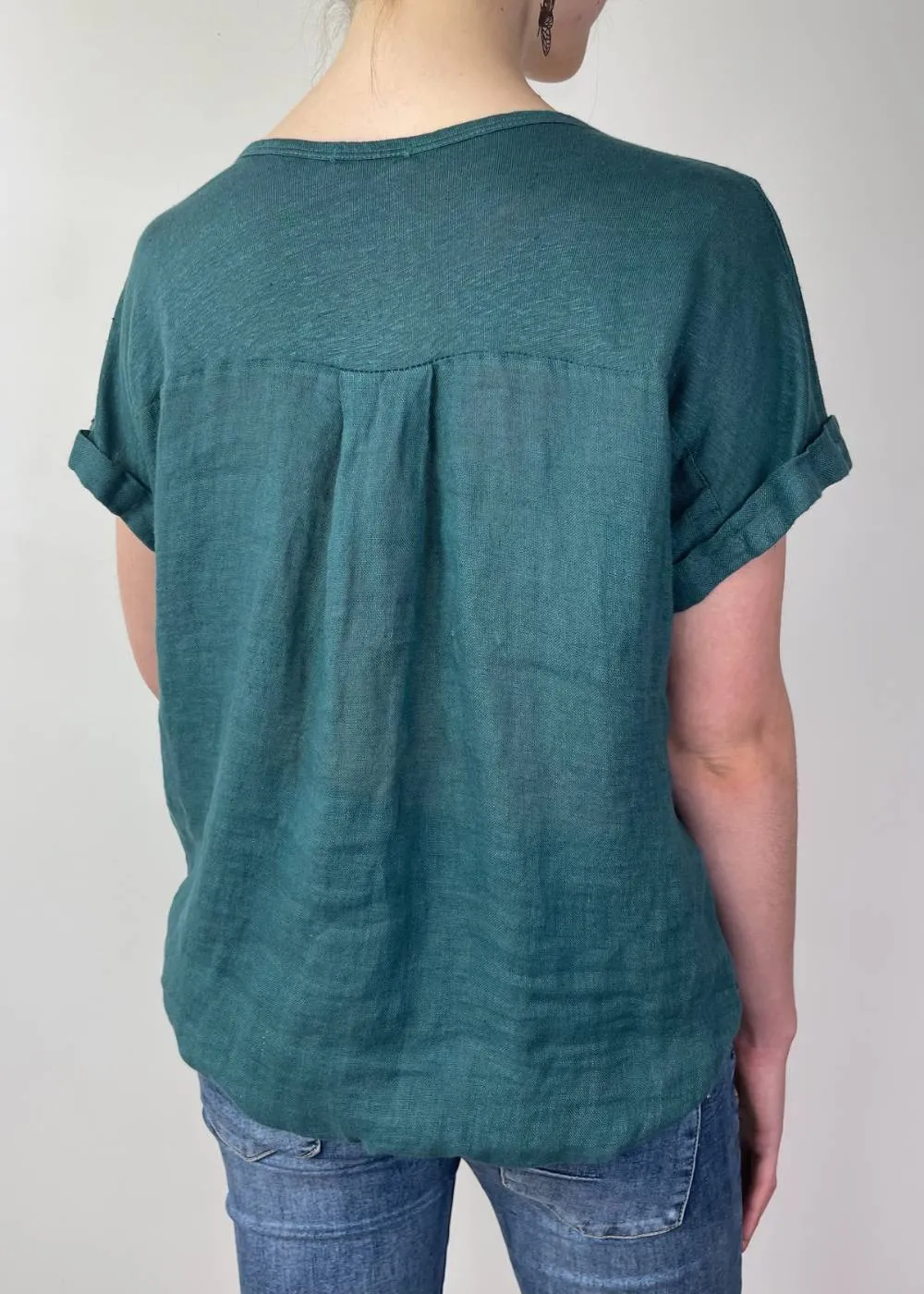 TALIA BENSON  Italian Linen T-Shirt With Band One Size - Teal