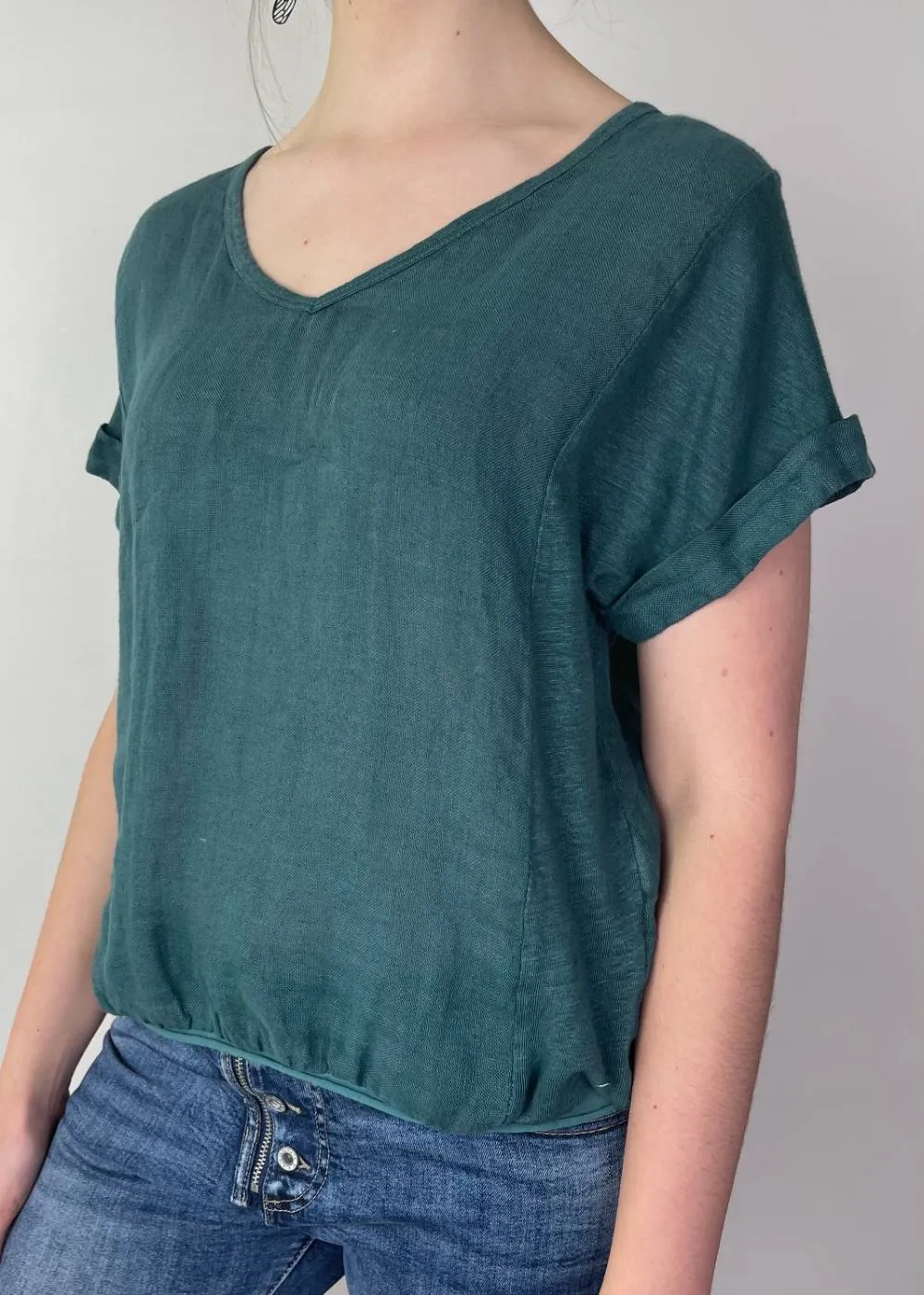 TALIA BENSON  Italian Linen T-Shirt With Band One Size - Teal