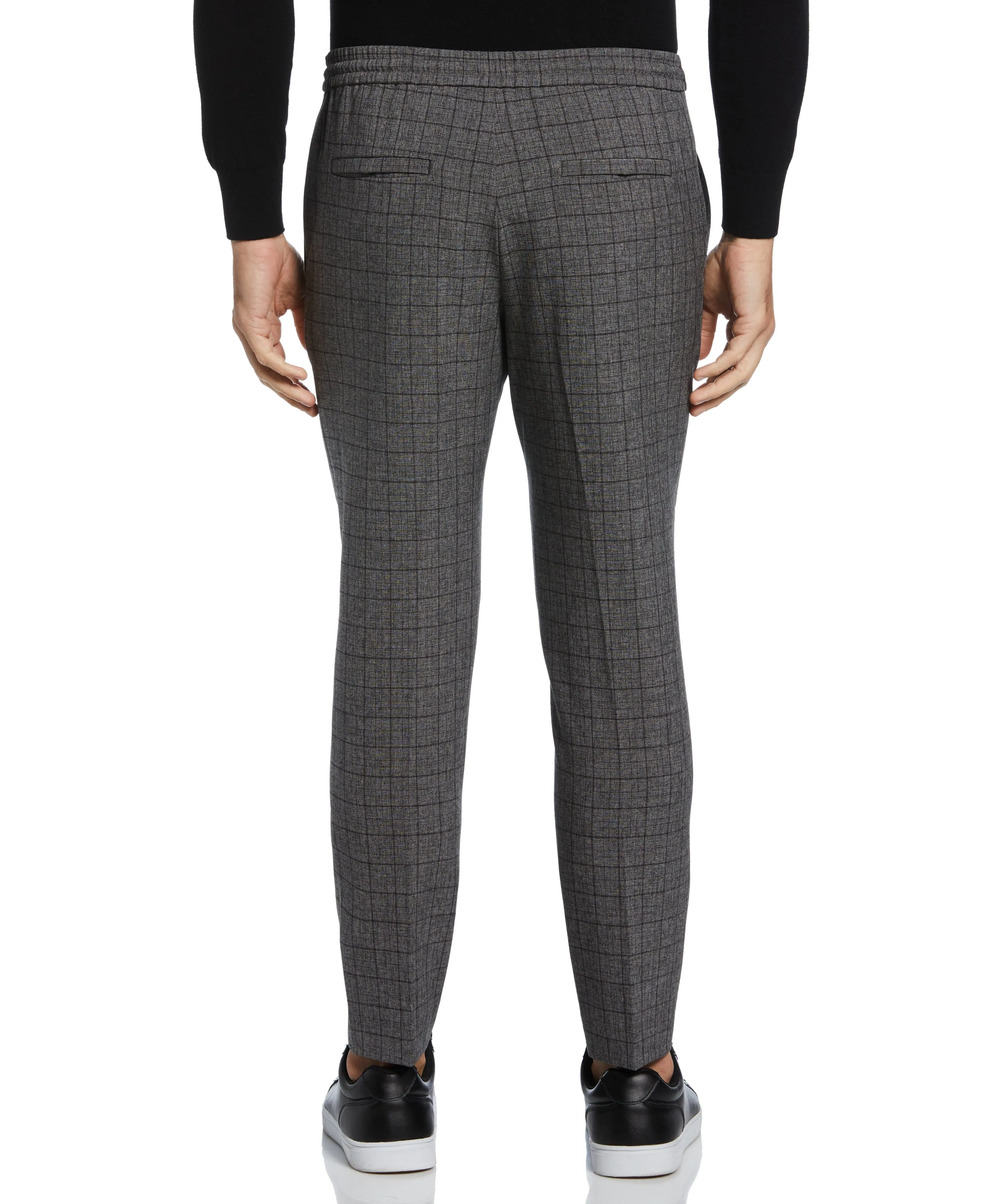 Tapered Crop Plaid Drawstring Dress Pants
