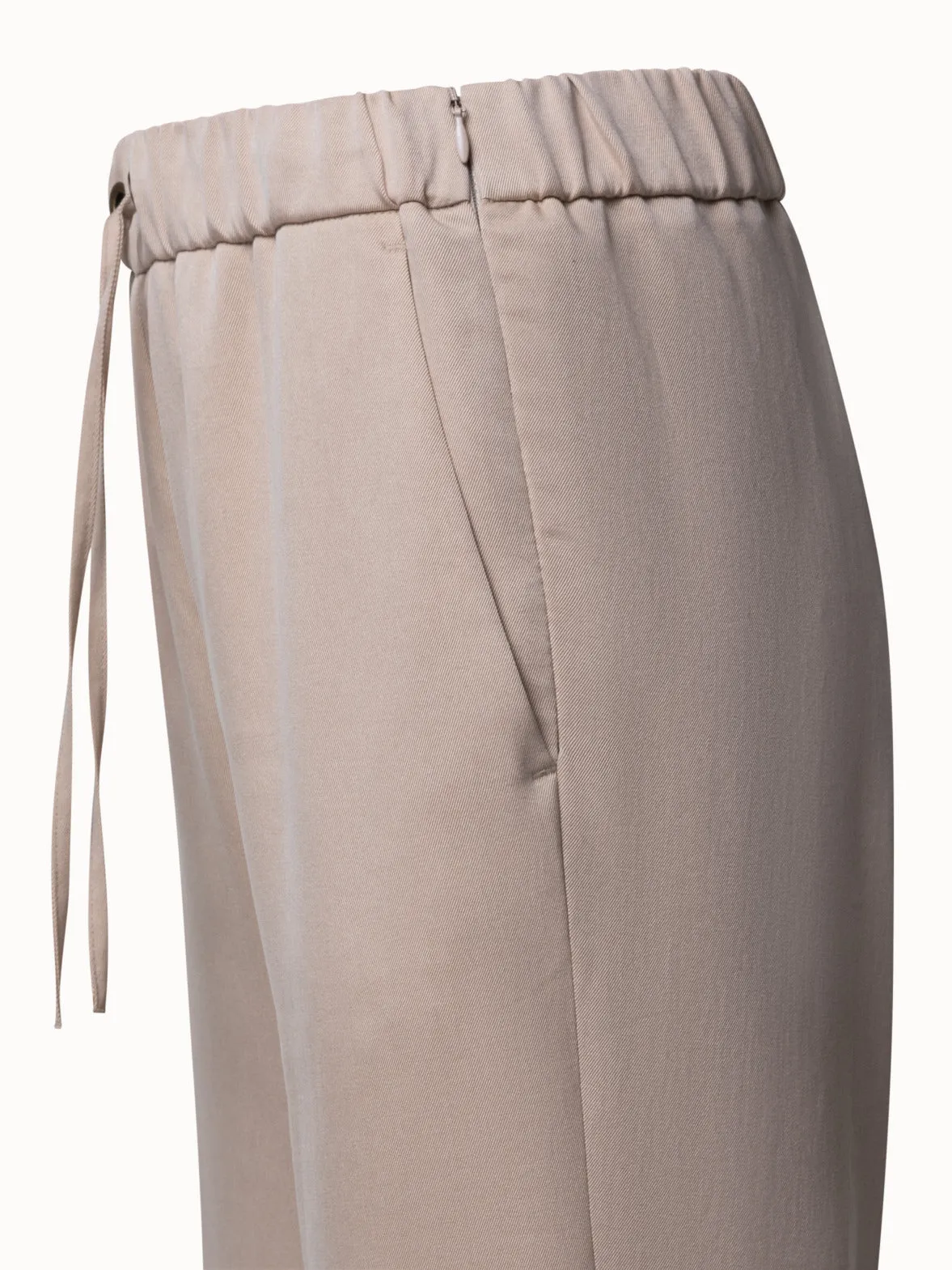Tapered Washed Lyocell Gabardine Pants with Slits