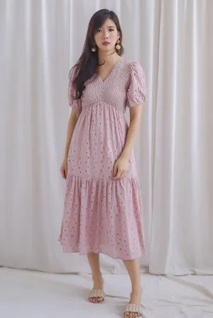 TDC Coraline Eyelet Smocked Empire Dress In Blush