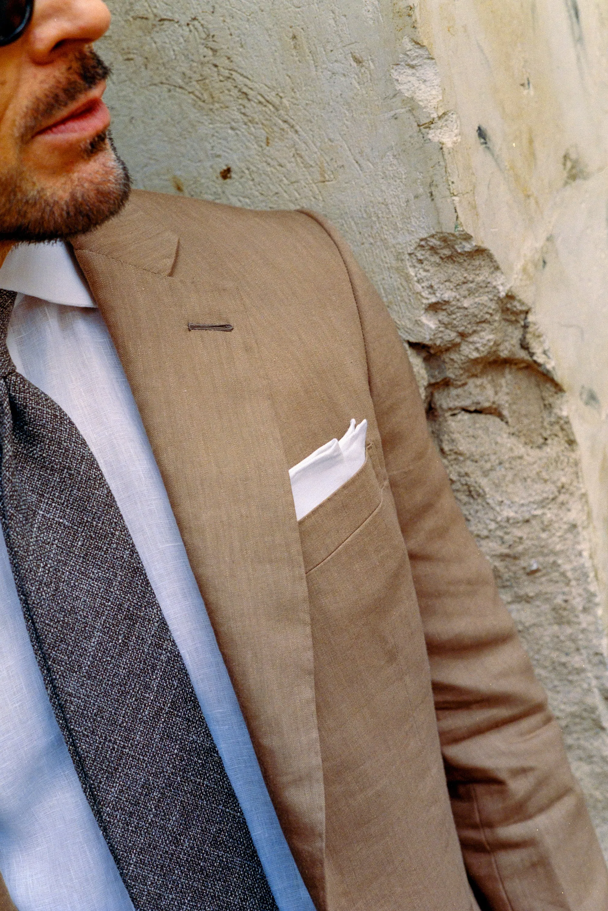 Textured Tie in Brown Wool, Linen & Cotton