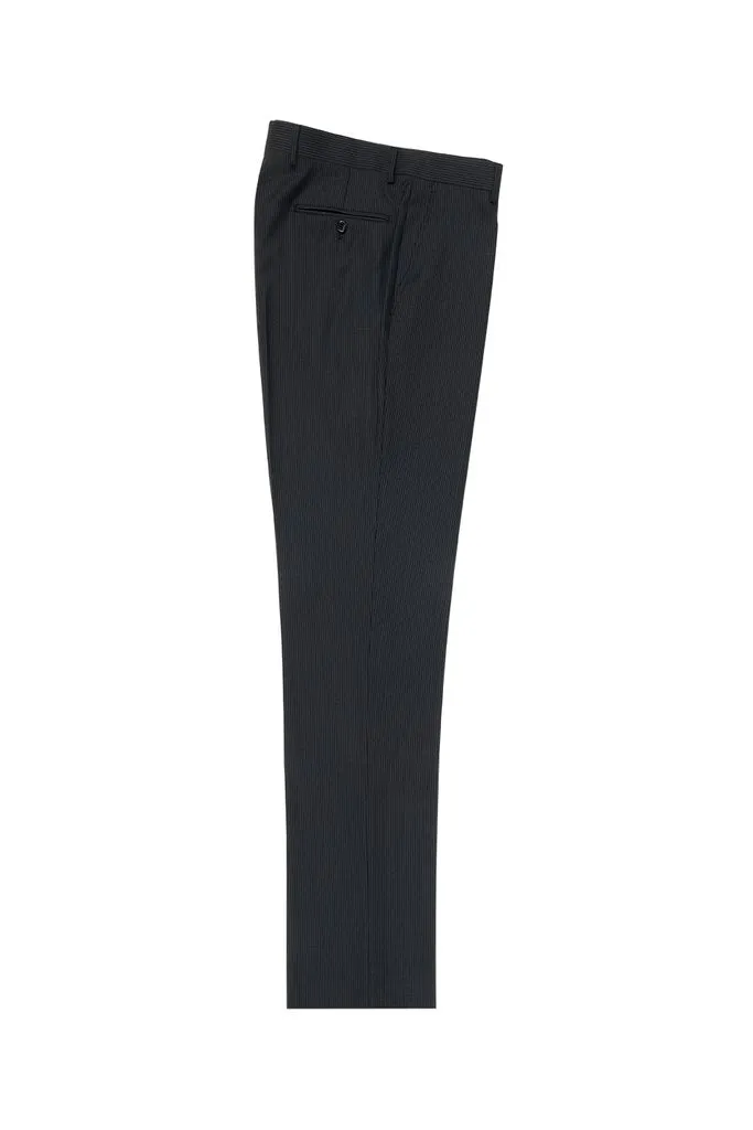Tiglio Luxe Black Mini Pin-Stripe Flat Front, Pure Wool Modern Fit Dress Pants 2560 TIG1046